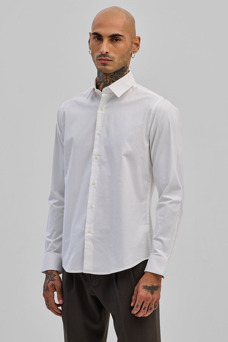 White Stretchable Slim Fit Shirt