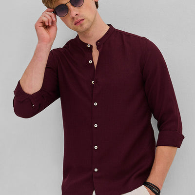 Maroon Mandarin Slim Fit Shirt