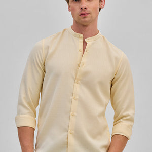 Beige Mandarin Slim Fit Shirt