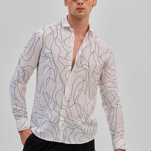 White Abstract Slim Fit Shirt