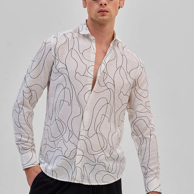 White Abstract Slim Fit Shirt
