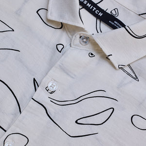 Cream Abstract Slim Fit Shirt