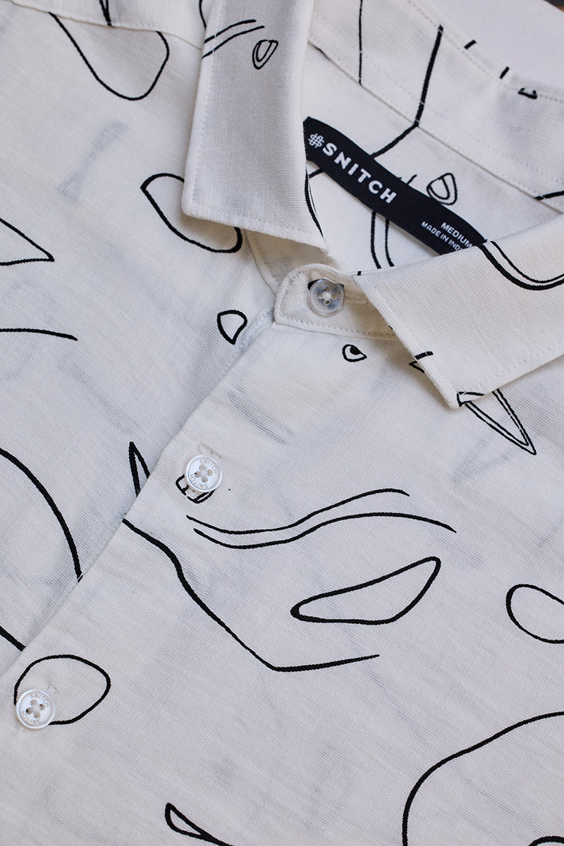 Cream Abstract Slim Fit Shirt