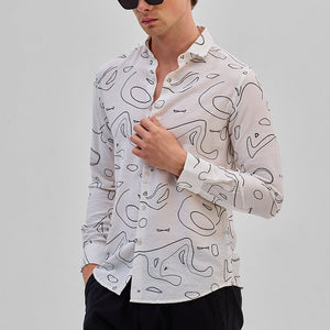 Cream Abstract Slim Fit Shirt