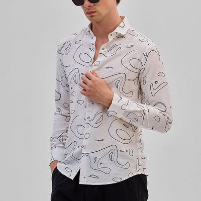 Cream Abstract Slim Fit Shirt