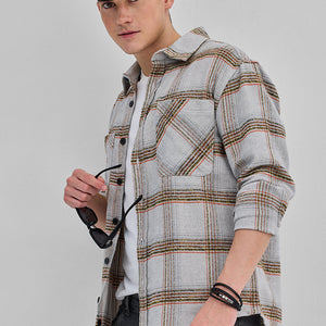 Light Grey Double Pocket Flannel Overshirt