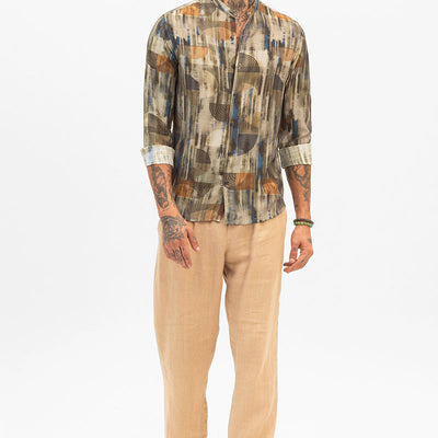 Olive Slim Fit Abstract Shirt