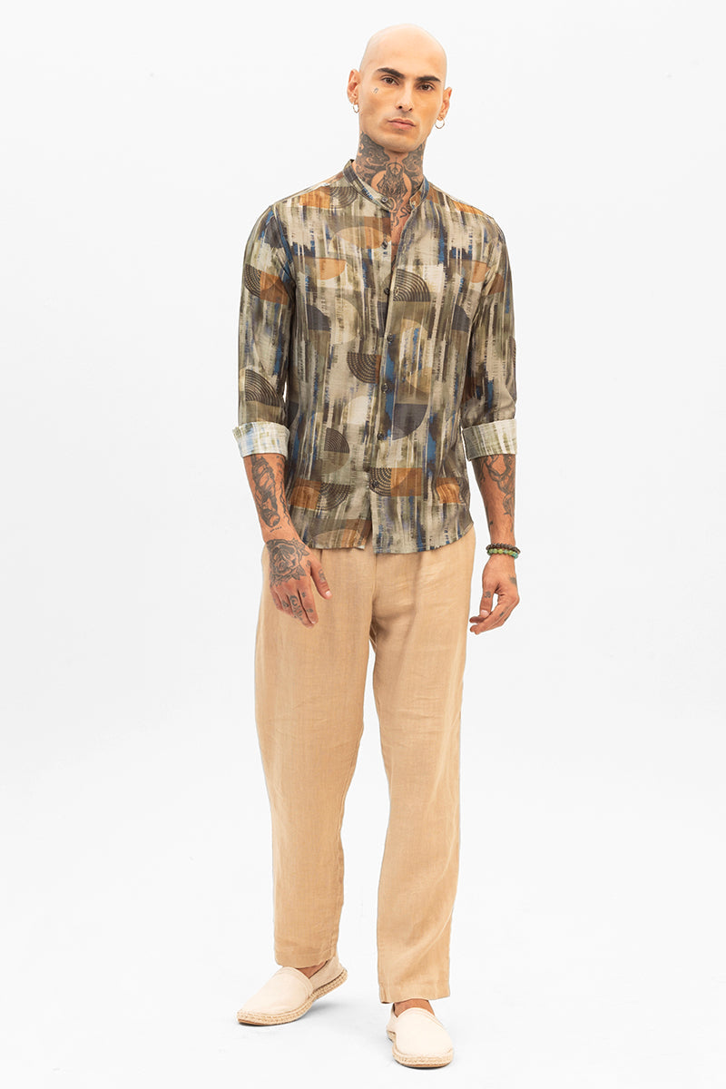 Olive Slim Fit Abstract Shirt