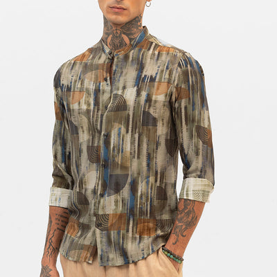 Olive Slim Fit Abstract Shirt