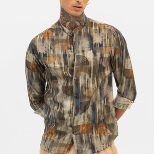 Olive Slim Fit Abstract Shirt