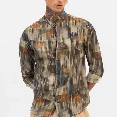 Olive Slim Fit Abstract Shirt