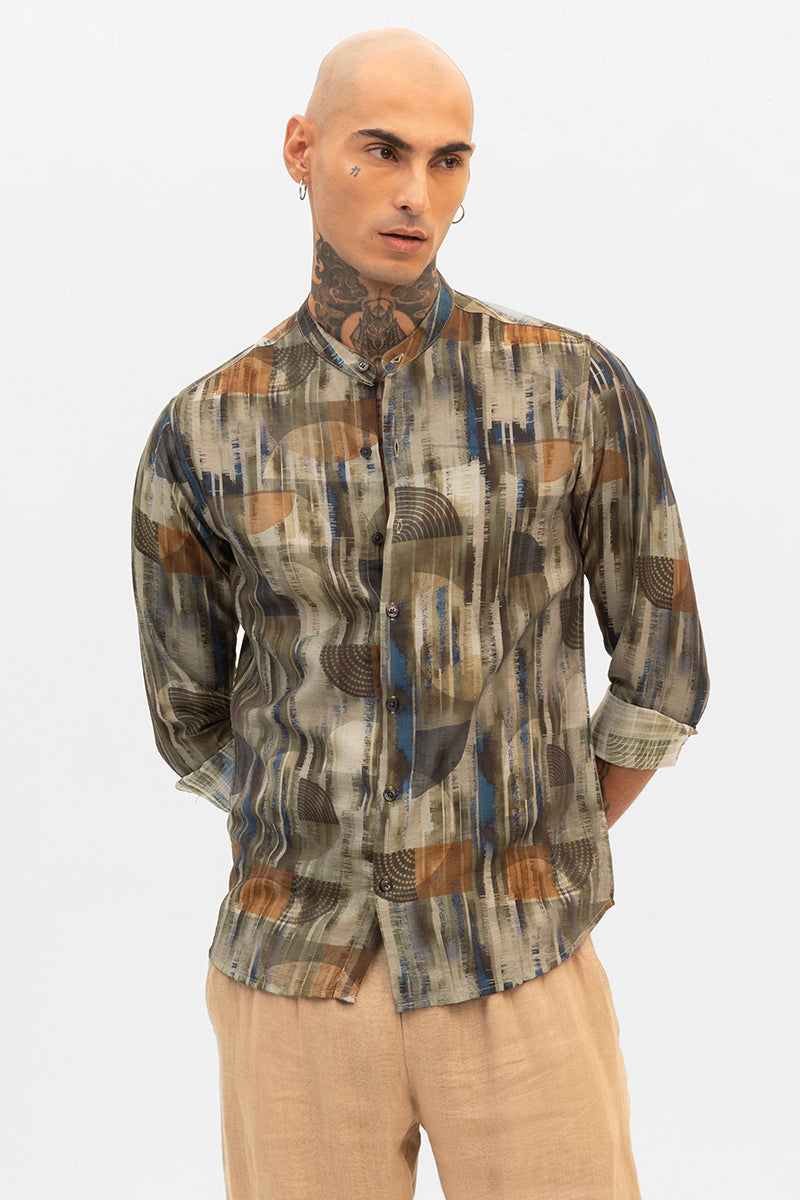Olive Slim Fit Abstract Shirt