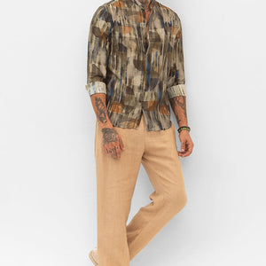Olive Slim Fit Abstract Shirt