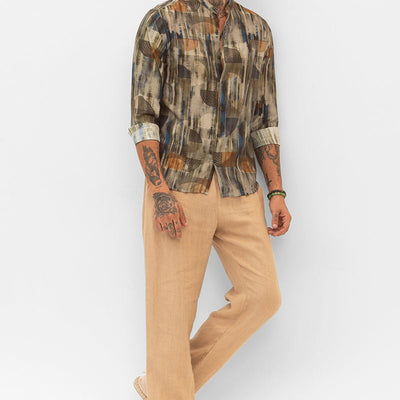 Olive Slim Fit Abstract Shirt