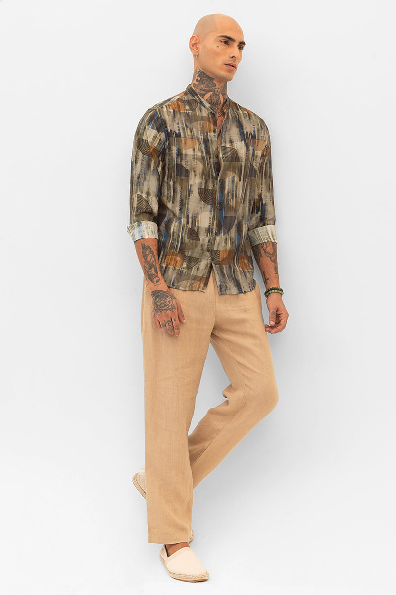 Olive Slim Fit Abstract Shirt