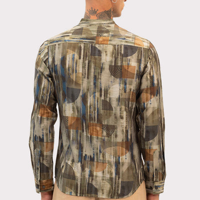 Olive Slim Fit Abstract Shirt