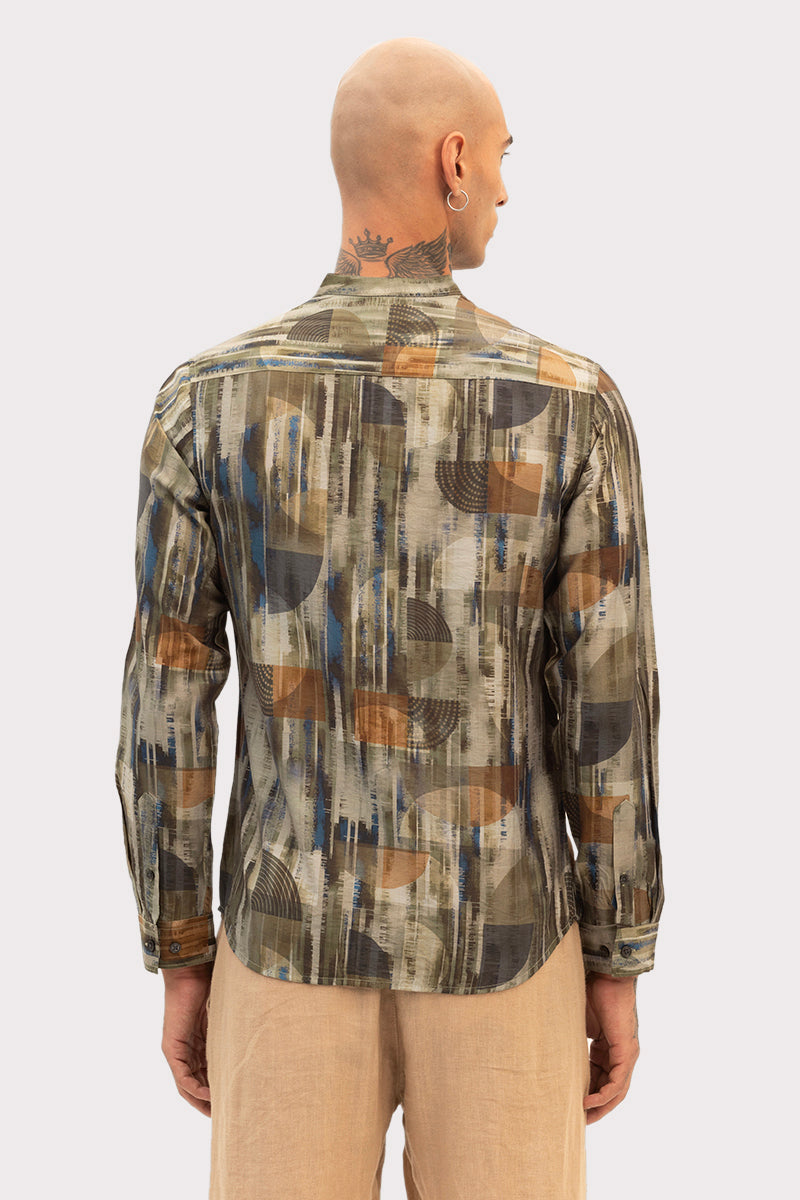 Olive Slim Fit Abstract Shirt