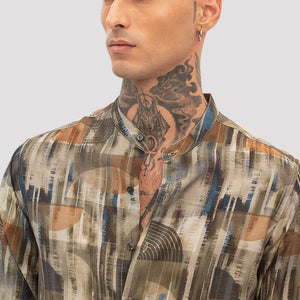 Olive Slim Fit Abstract Shirt