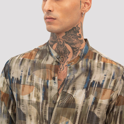 Olive Slim Fit Abstract Shirt