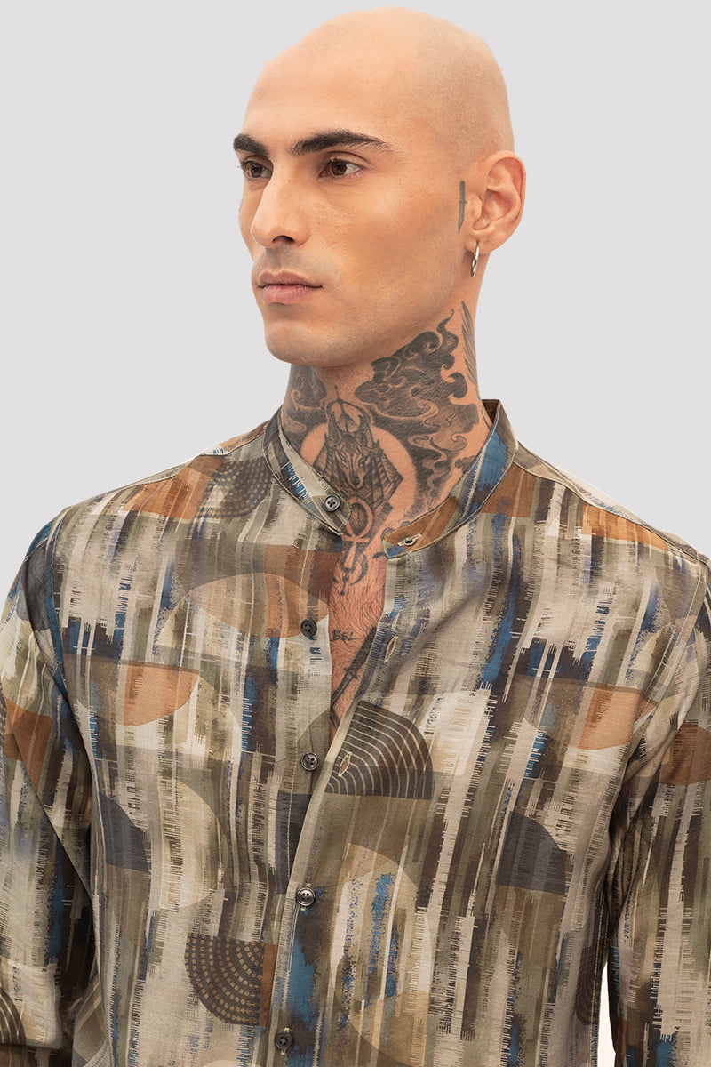 Olive Slim Fit Abstract Shirt