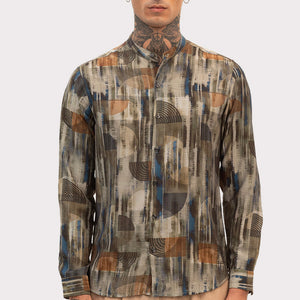 Olive Slim Fit Abstract Shirt