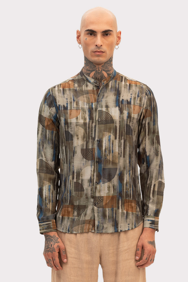 Olive Slim Fit Abstract Shirt