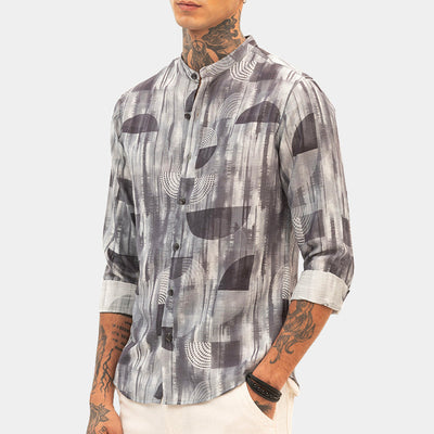 Grey Slim Fit Abstract Shirt