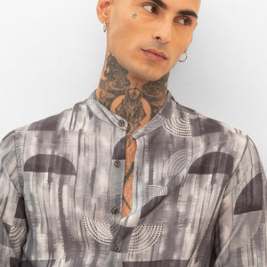 Grey Slim Fit Abstract Shirt