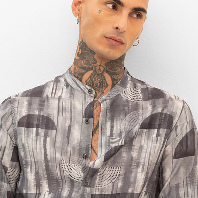 Grey Slim Fit Abstract Shirt