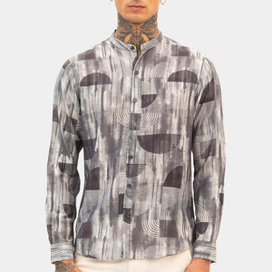 Grey Slim Fit Abstract Shirt