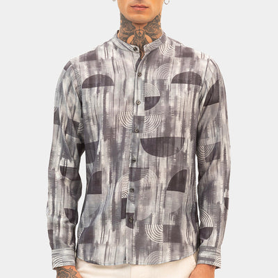 Grey Slim Fit Abstract Shirt