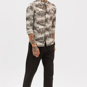 Dark Brown Slim Fit Abstract Shirt