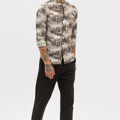 Dark Brown Slim Fit Abstract Shirt