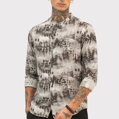 Dark Brown Slim Fit Abstract Shirt