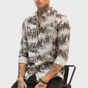 Dark Brown Slim Fit Abstract Shirt