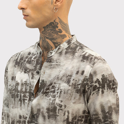 Dark Brown Slim Fit Abstract Shirt