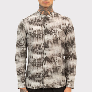 Dark Brown Slim Fit Abstract Shirt