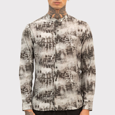 Dark Brown Slim Fit Abstract Shirt