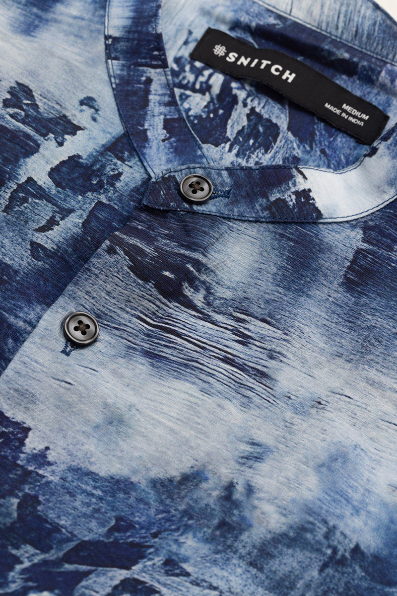 Dark Blue Slim Fit Abstract Shirt