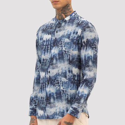 Dark Blue Slim Fit Abstract Shirt