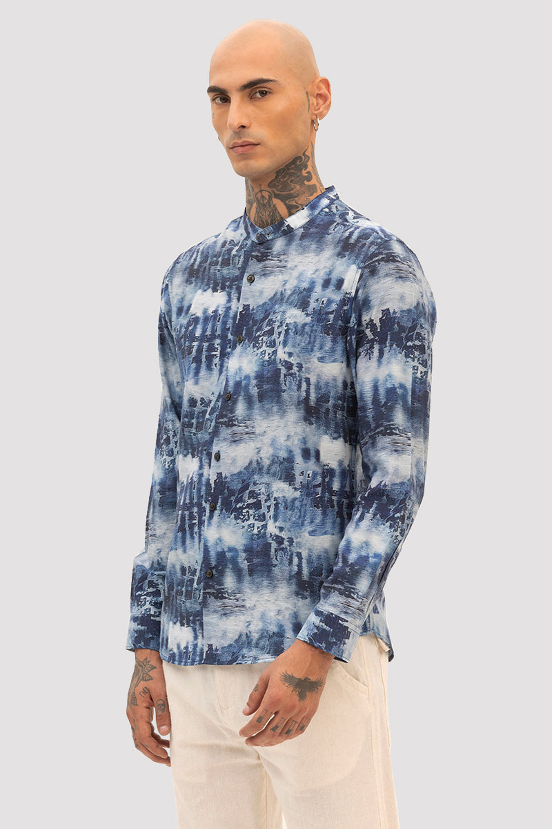 Dark Blue Slim Fit Abstract Shirt