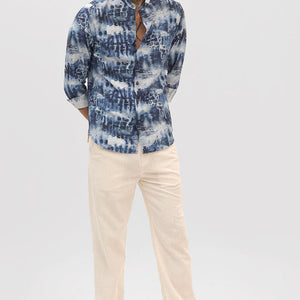 Dark Blue Slim Fit Abstract Shirt