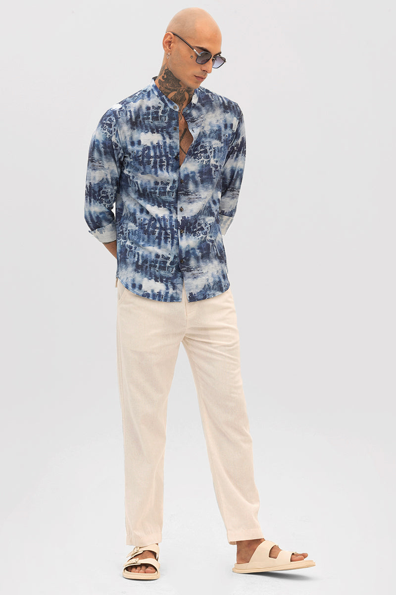 Dark Blue Slim Fit Abstract Shirt