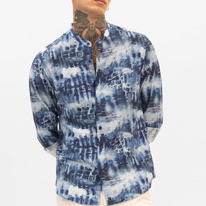Dark Blue Slim Fit Abstract Shirt