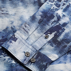 Dark Blue Slim Fit Abstract Shirt