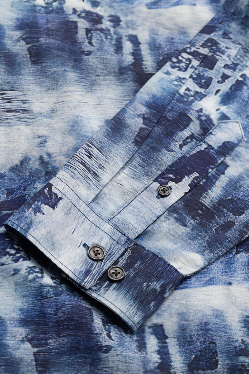 Dark Blue Slim Fit Abstract Shirt