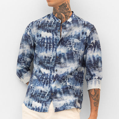 Dark Blue Slim Fit Abstract Shirt