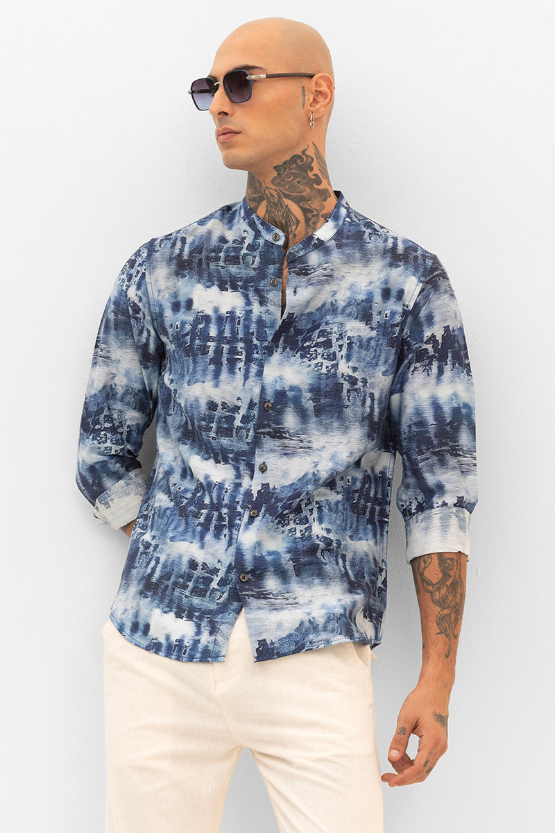 Dark Blue Slim Fit Abstract Shirt