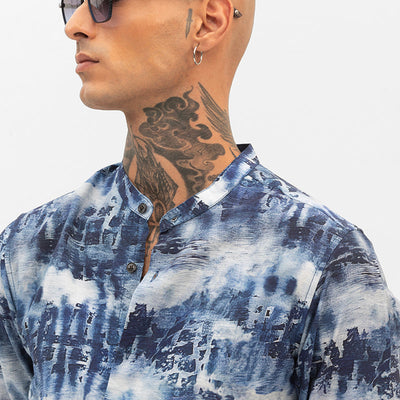 Dark Blue Slim Fit Abstract Shirt