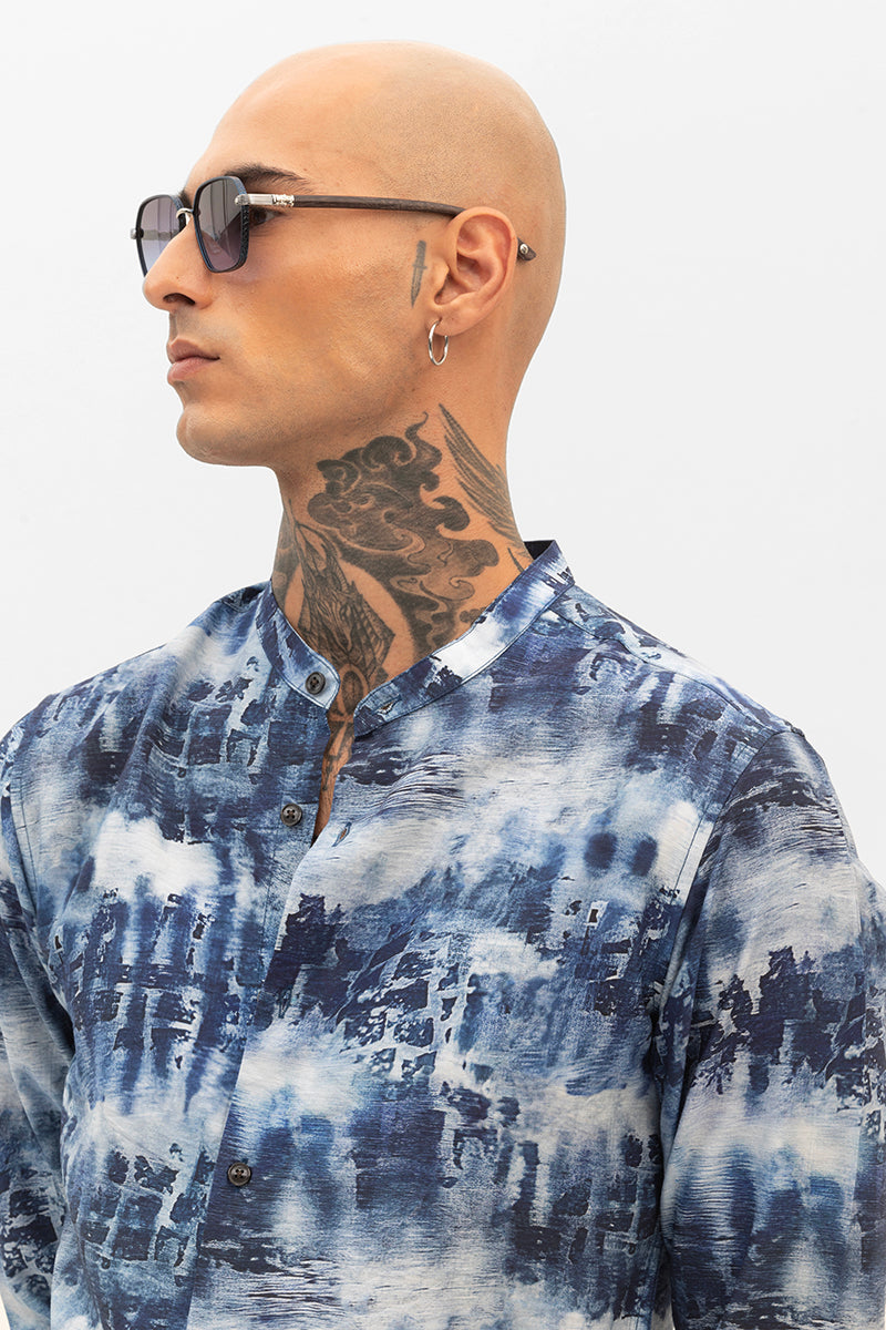 Dark Blue Slim Fit Abstract Shirt
